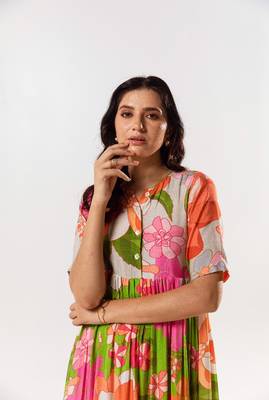 Multicolor cotton silk printed emilia dress 3