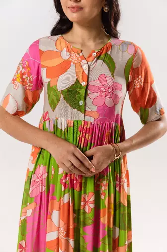 Multicolor cotton silk printed emilia dress