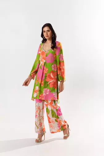 Multicolor cotton silk printed marnie set