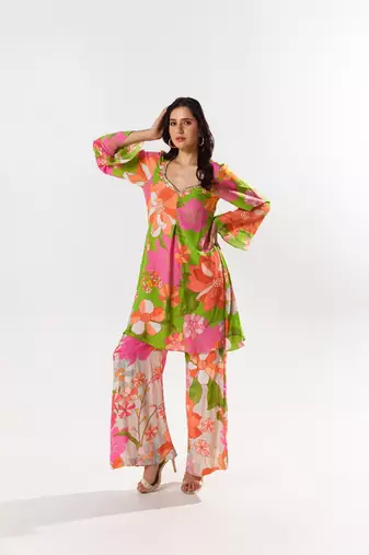 Multicolor cotton silk printed marnie set