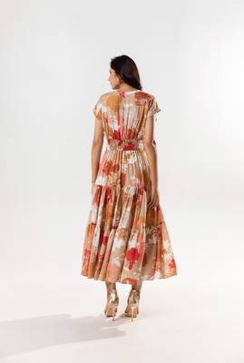 Beige cotton silk printed luciq dress 3