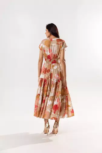 Beige cotton silk printed luciq dress