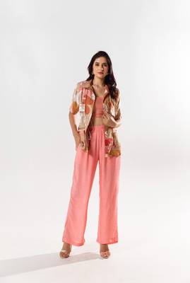 Peach cotton silk printed vienna set 1