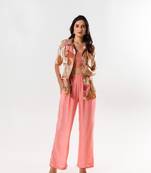 Peach cotton silk printed vienna set