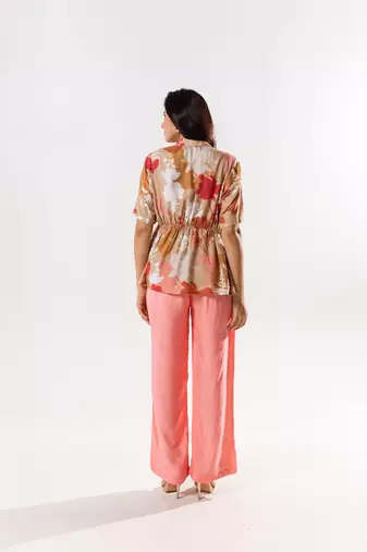 Peach cotton silk printed vienna set