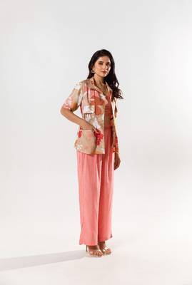Peach cotton silk printed vienna set 4