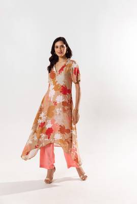 Peach cotton silk printed miley set 1