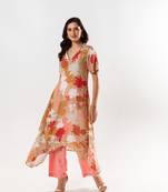 Peach cotton silk printed miley set