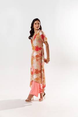 Peach cotton silk printed miley set 2