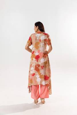 Peach cotton silk printed miley set 3