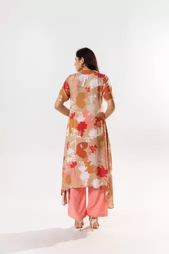 Peach cotton silk printed miley set