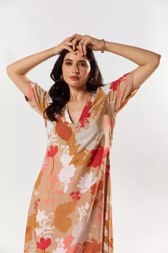 Peach cotton silk printed miley set