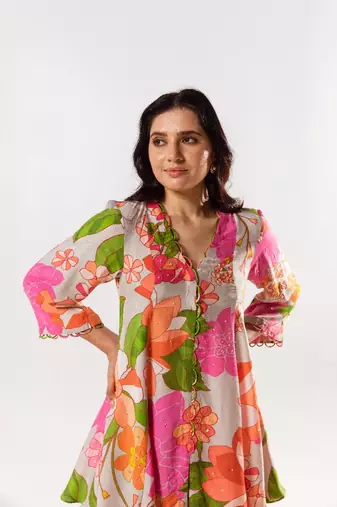 Multicolor cotton silk printed helena set