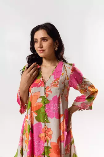 Multicolor cotton silk printed helena set