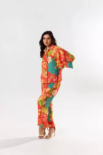 Red cotton silk printed lyra set