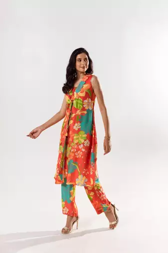 Red cotton silk printed elora set