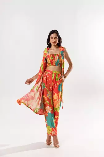 Red cotton silk printed elora set