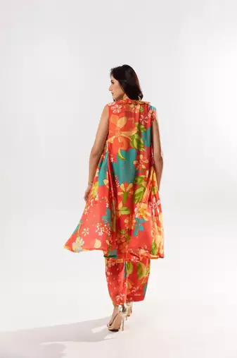 Red cotton silk printed elora set