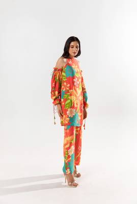 Red cotton silk printed kimi set 3