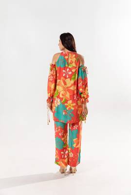 Red cotton silk printed kimi set 4