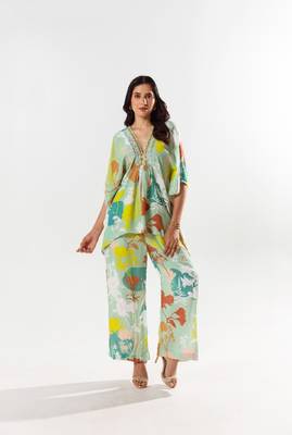 Green cotton silk printed luna set 1