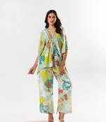 Green cotton silk printed luna set