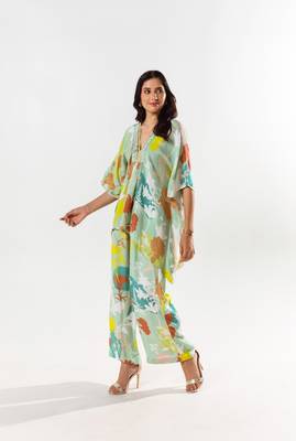 Green cotton silk printed luna set 2