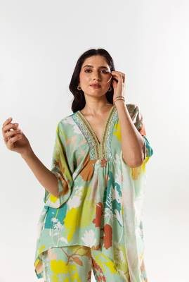 Green cotton silk printed luna set 3