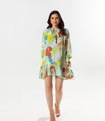 Green cotton silk printed etsu dress
