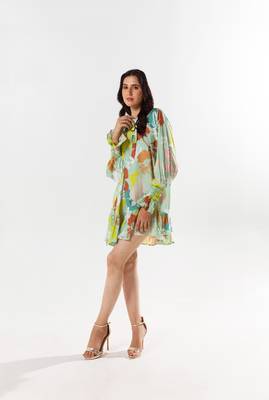 Green cotton silk printed etsu dress 3