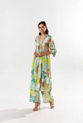 Green cotton silk printed elise set 3