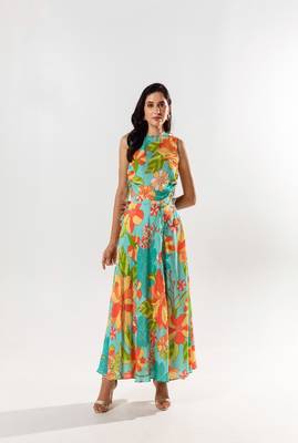Blue cotton silk printed yurika set 2