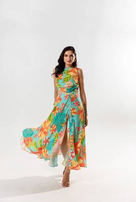 Blue cotton silk printed yurika set 3