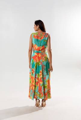 Blue cotton silk printed yurika set 4