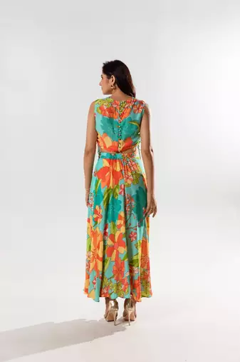 Blue cotton silk printed yurika set
