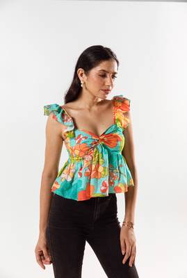 Blue cotton silk printed adeline top 2