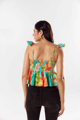 Blue cotton silk printed adeline top 3
