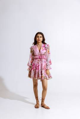 Pink chiffon printed erica dress 1