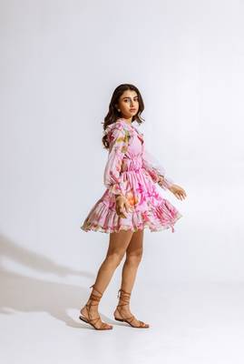 Pink chiffon printed erica dress 2