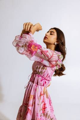 Pink chiffon printed erica dress 4