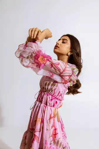 Pink chiffon printed erica dress