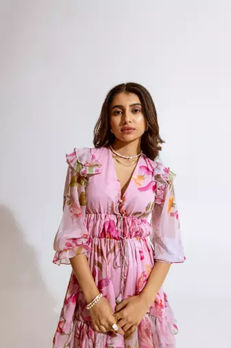 Pink chiffon printed erica dress