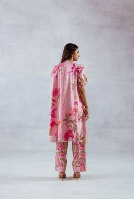 Pink chiffon printed fio set 1