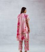 Pink chiffon printed fio set