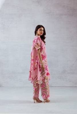 Pink chiffon printed fio set 2