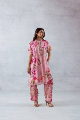 Pink chiffon printed fio set 3