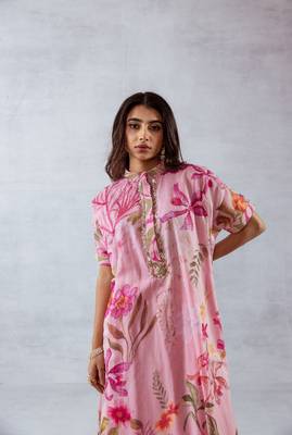 Pink chiffon printed fio set 4