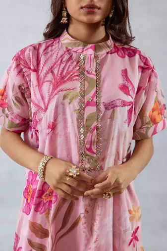 Pink chiffon printed fio set