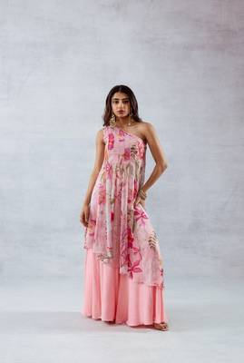 Pink chiffon printed leia set 2