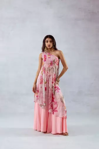 Pink chiffon printed leia set